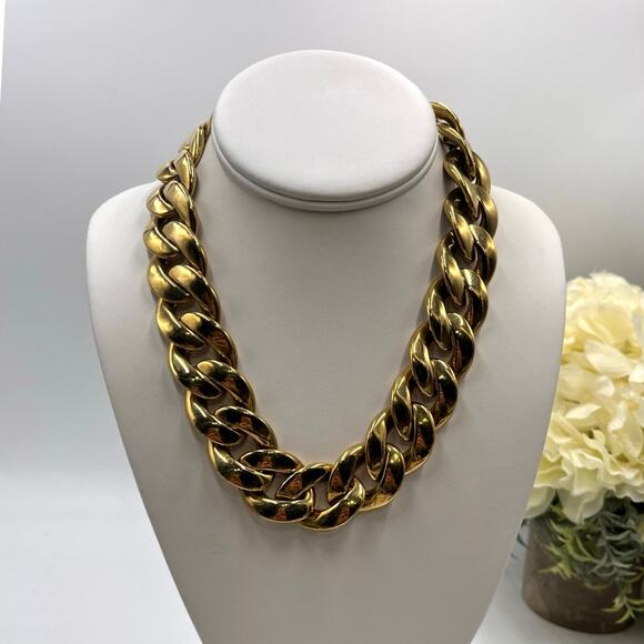 Michael Kors Heavy Chunky Gold Plates Chain Link Collar Statement Necklace - Picture 1 of 9